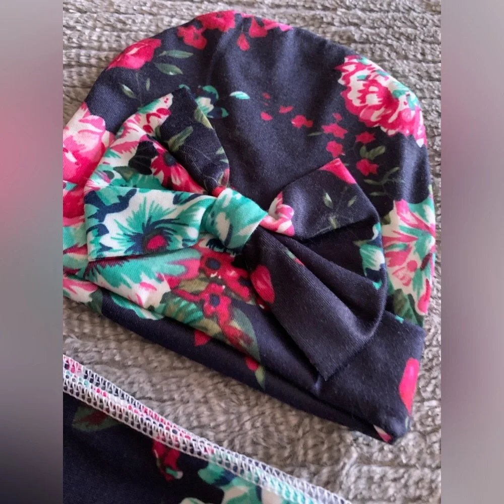 3/$10 Floral Baby Headbands Hats and Wraps Swaddle Sets 4pc - Picture 4 of 10